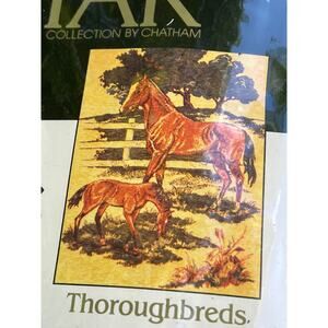 Vtg Horses Throw Blanket Furry North Star Thoroughbreds 60x80 Western Equestrian